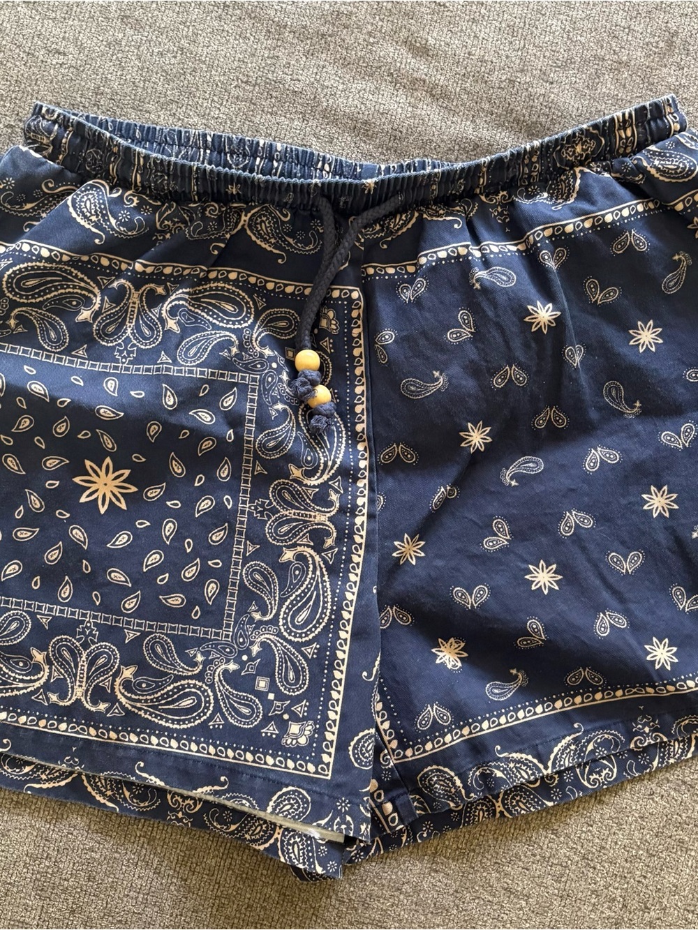 Navy Bandana Print Drawstring Women's Shorts